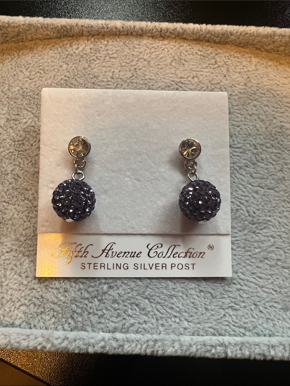 Fifth Avenue Collection Purple Crystal Drop Earrings - Sterling Silver Posts